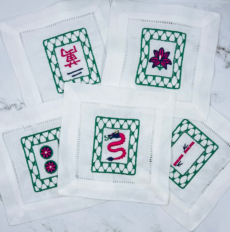 Chic Mahjong S/5 Linen Cocktail Napkins