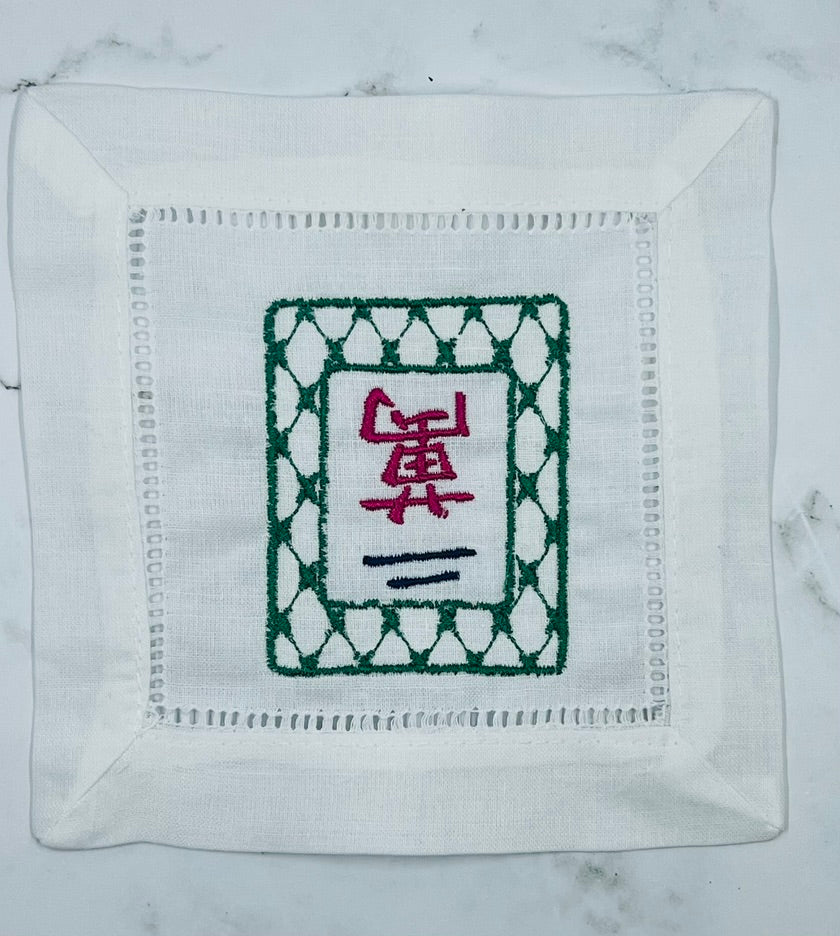 Chic Mahjong S/5 Linen Cocktail Napkins