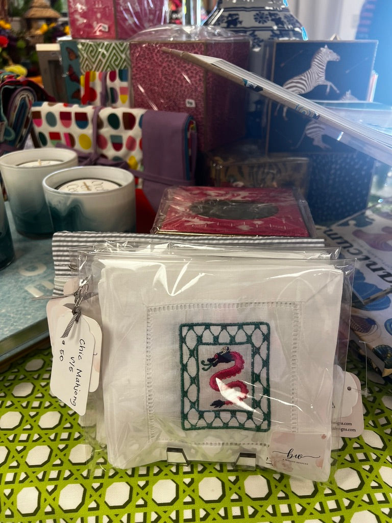 Chic Mahjong S/5 Linen Cocktail Napkins