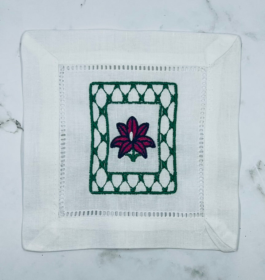 Chic Mahjong S/5 Linen Cocktail Napkins