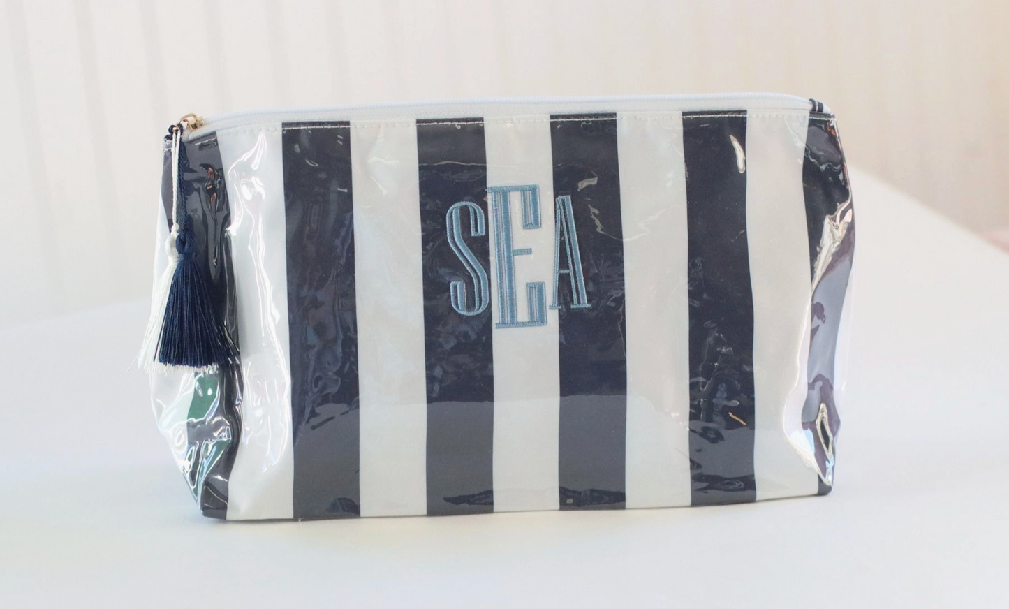 Navy Stripe Waterproof Makeup Bag