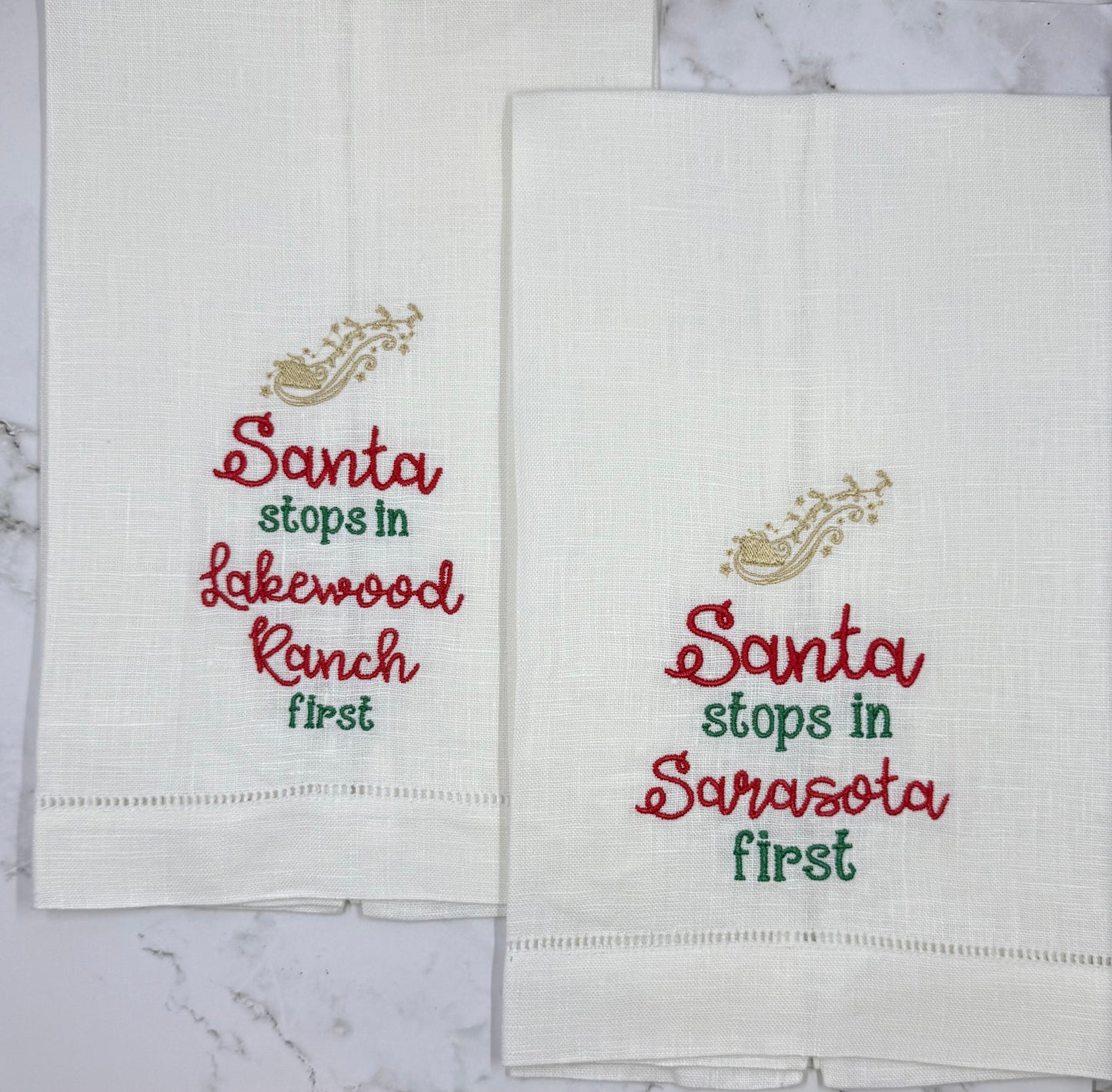 Santa Stops Linen Towel