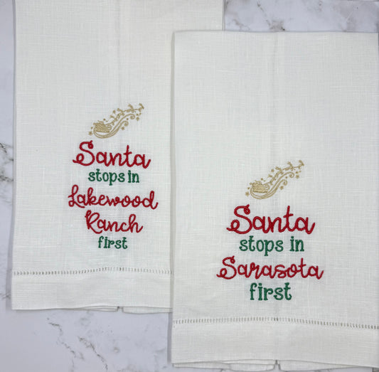 Santa Stops Linen Towel