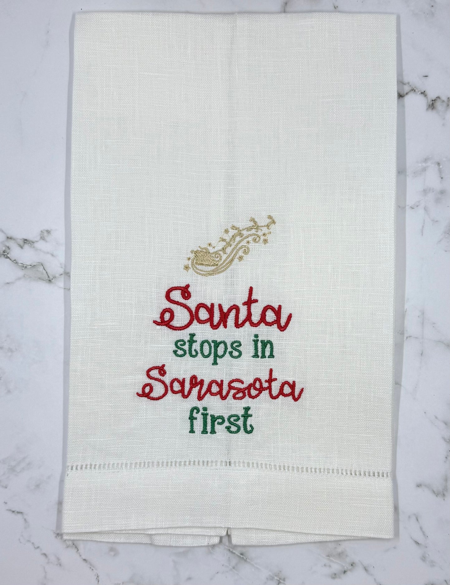 Santa Stops Linen Towel