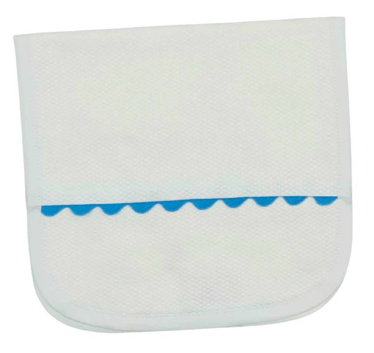 White Cotton Pique Burp Cloth with Blue Scallop
