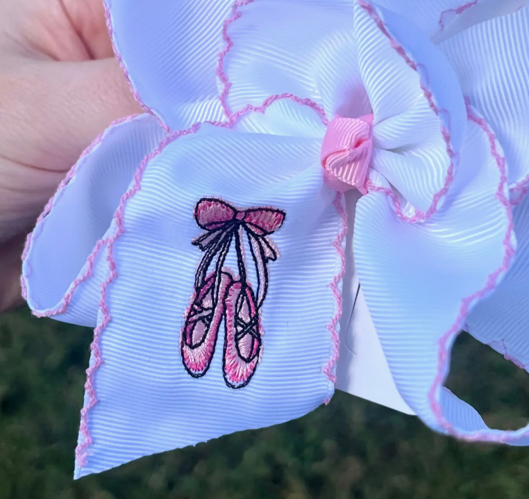 Ballet Shoes Embroidered Hair Bow