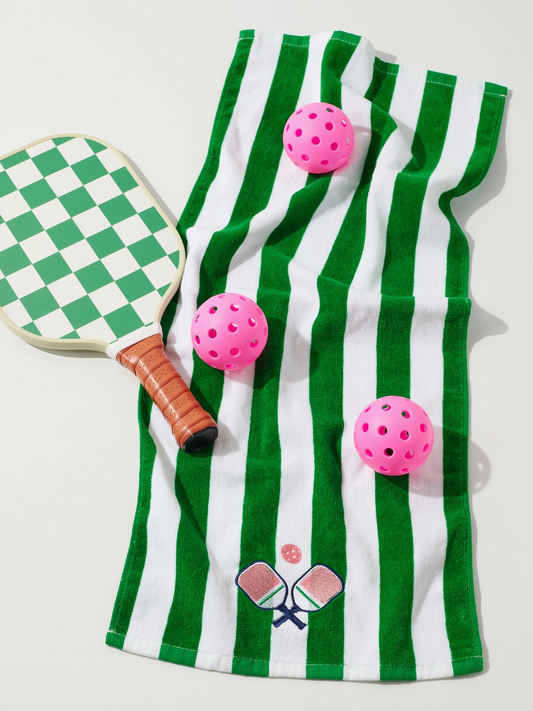 Green Pickleball Striped Towel