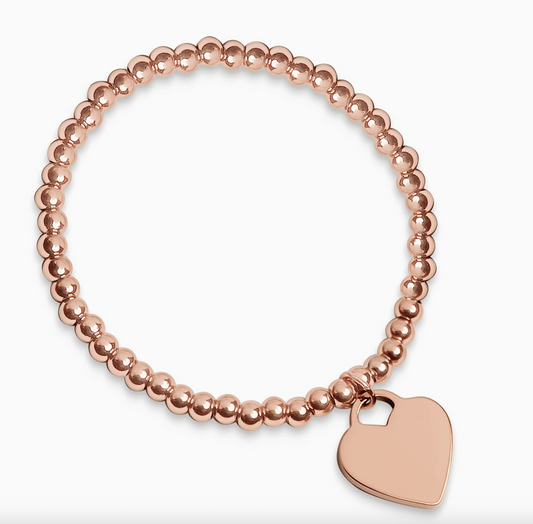 18K Coated Heart Bead Stretch Bracleet