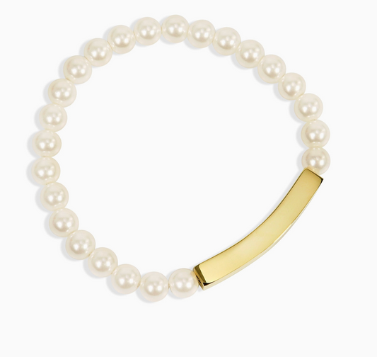 Pearl Engraved Stretch Curved Bar Bracelet