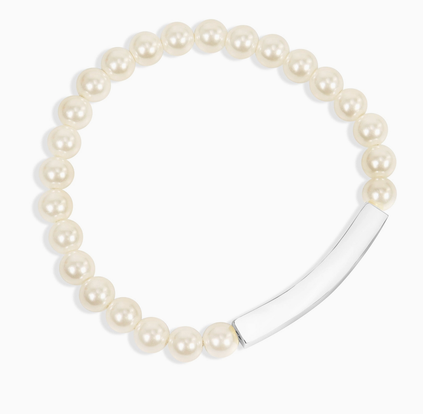 Pearl Engraved Stretch Curved Bar Bracelet