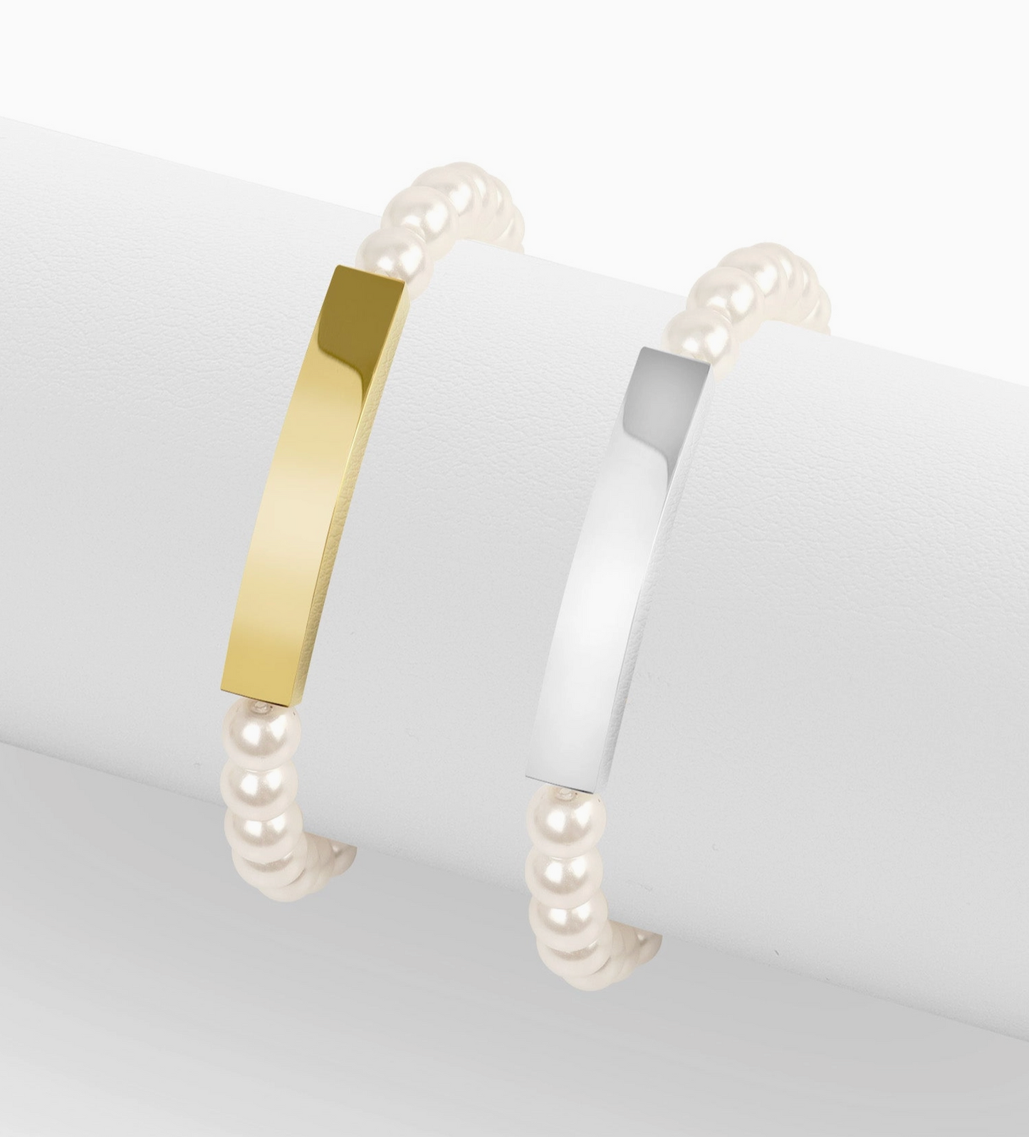 Pearl Engraved Stretch Curved Bar Bracelet