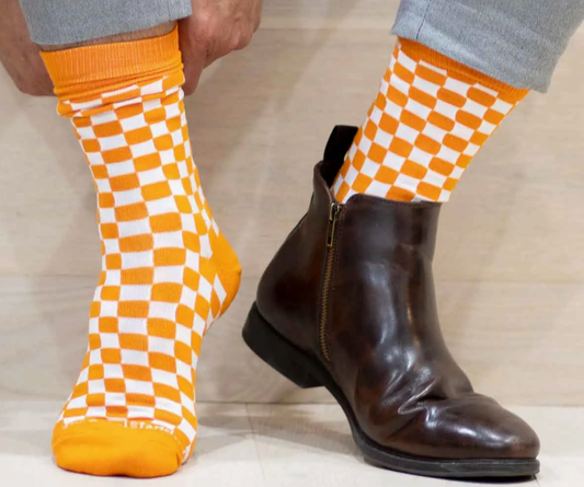 Men's Orange & White Checked Socks